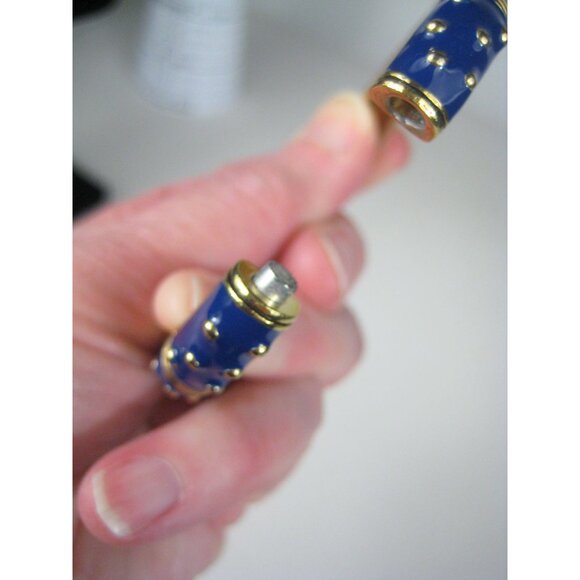 Enamel Gold Tone Hinged Bangle Bracelet 6 Inch Inner Cir Textured Polka Dots - Picture 8 of 8